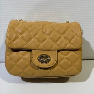 NWT SOFT Vegan Leather Chic Yellow Quilted Handbag with Gold Crossbody Strap